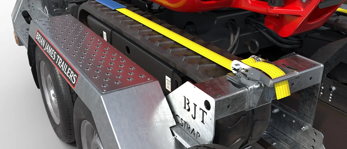 Cricchetto di tensionamento TracStrap accanto al parafango scatolato calpestabile del Digger Plant.