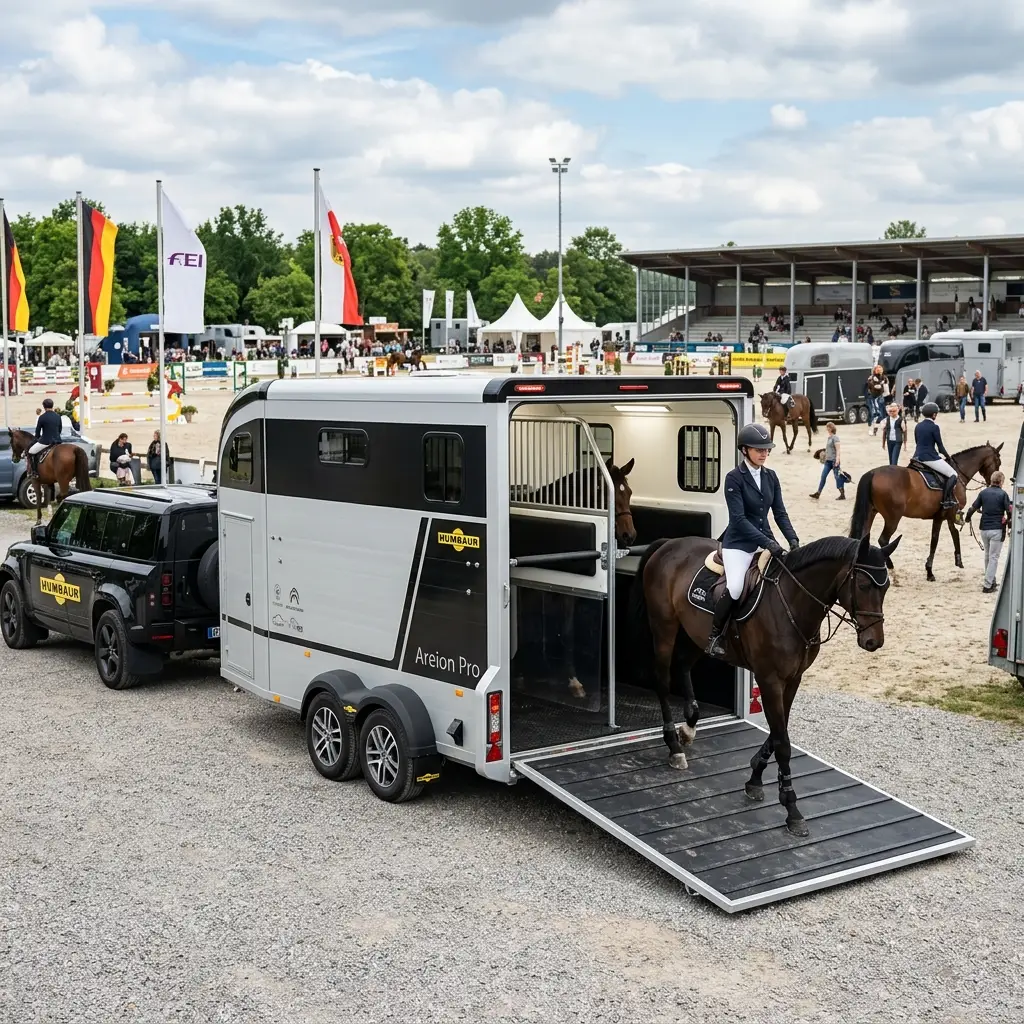 Trailer cavalli Humbaur Areion Pure con design aerodinamico e ventilazione ottimizzata.