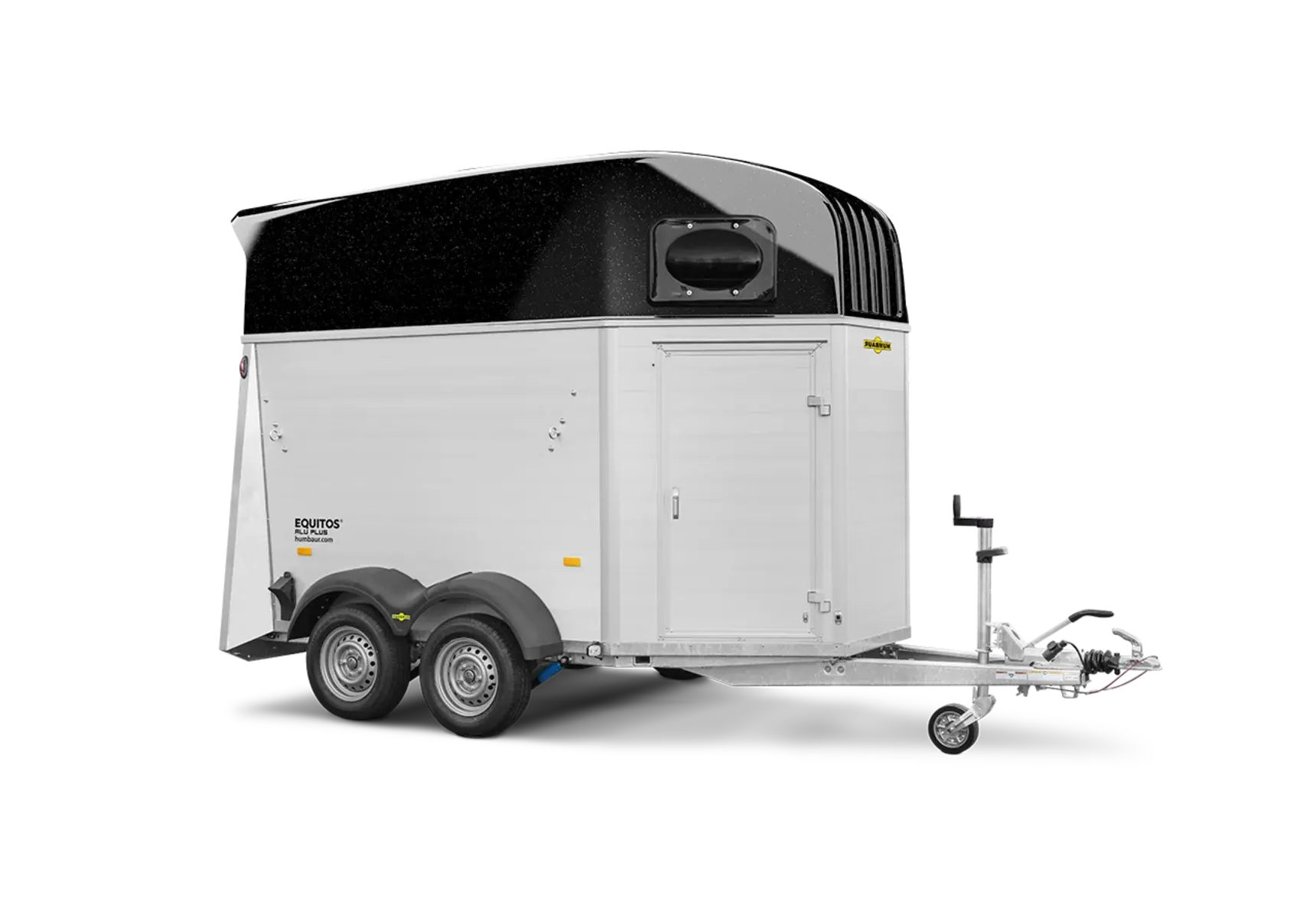 Humbaur Equitos Alu Plus vista tre quarti, carrozzeria in alluminio anodizzato a doppia parete